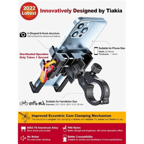 Bike Phone Mount Holder, Aluminum Motorcycle Phone Mount, Handlebar Mounted - Picture 2 of 7